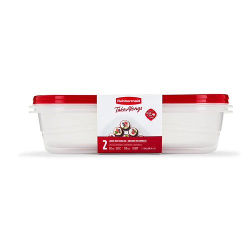 1 Gallon, 2 Packs, Red, Large Rectangular Plastic Food Storage Containers