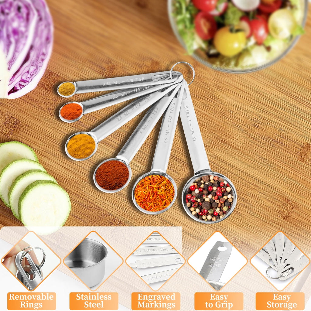 18-Piece Stainless Steel Measuring Cups and Spoons Set,5 Stainless Steel Nesting Measuring Cups & 6 Spoons,1 L...
