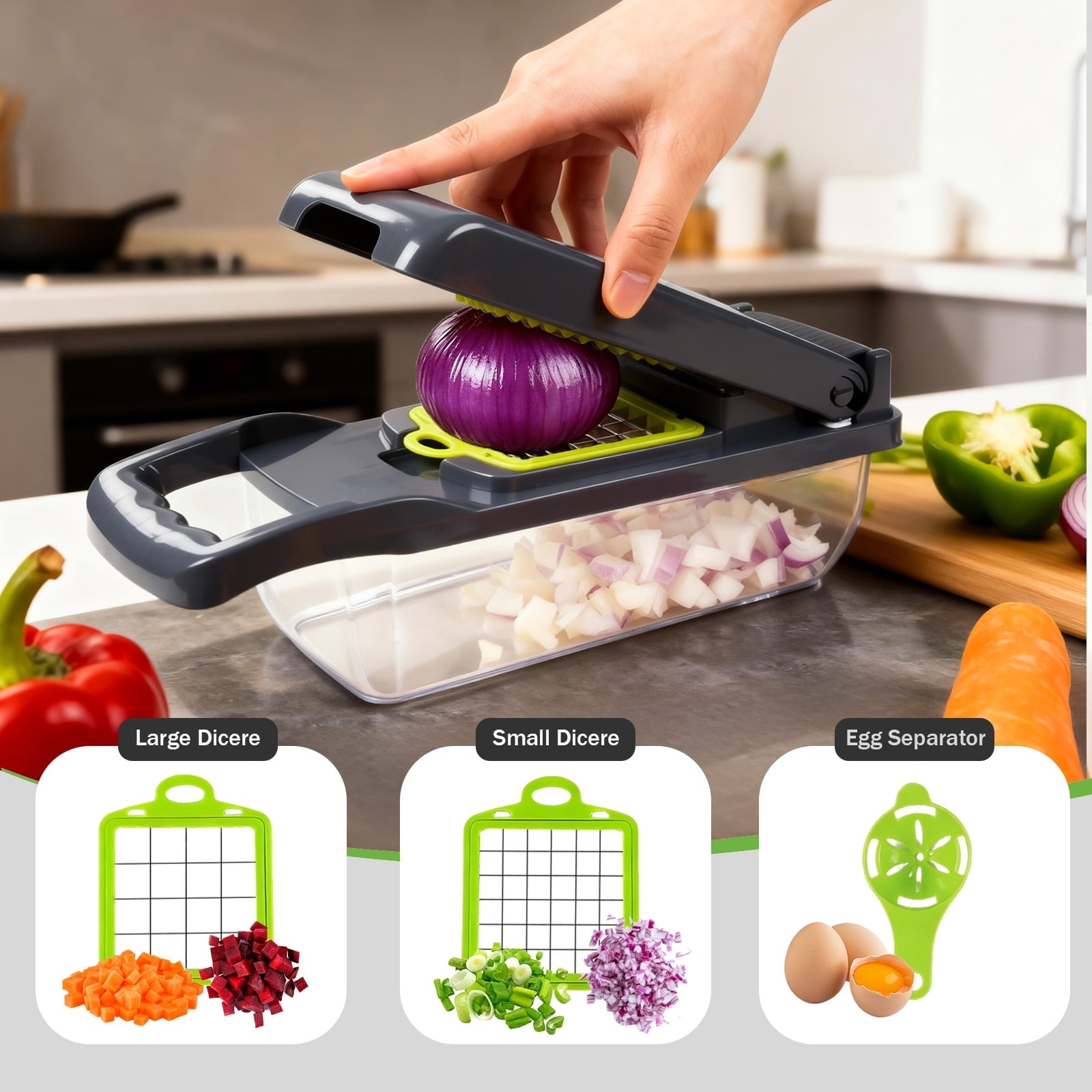 16-in-1 Mandoline Slicer, Multifunctional Vegetable Chopper with Container, Food Processor for Onion, Chees...