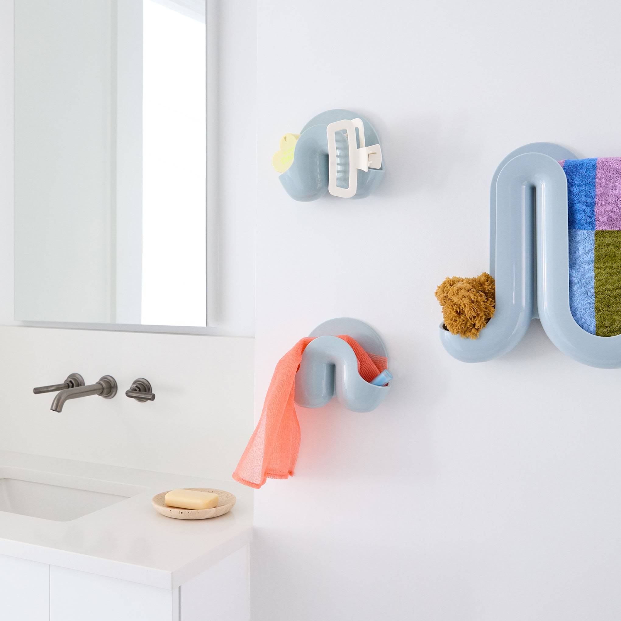 Swell Coat Rack &amp; Wall Organizer - Blue/ Gray