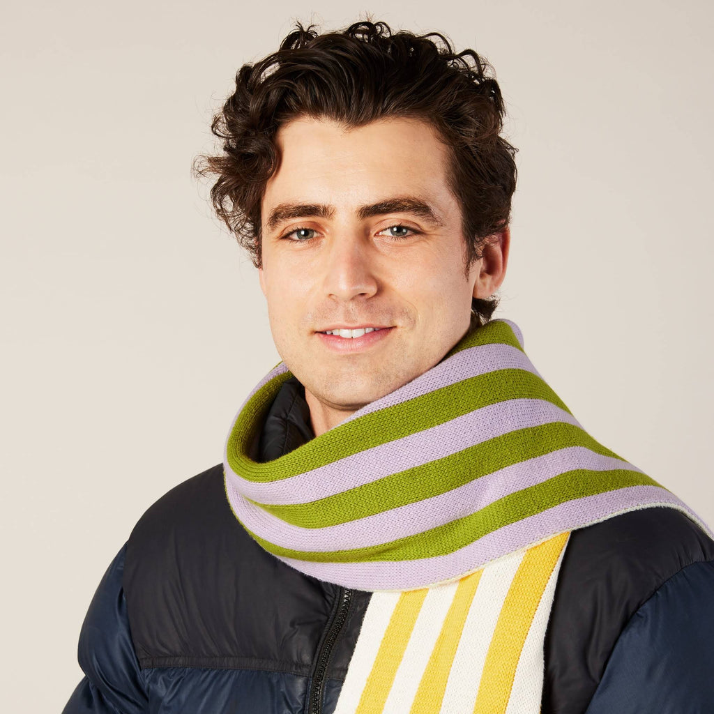 Dusen Dusen Reversible Striped Cotton Scarf - Purple/ Yellow
