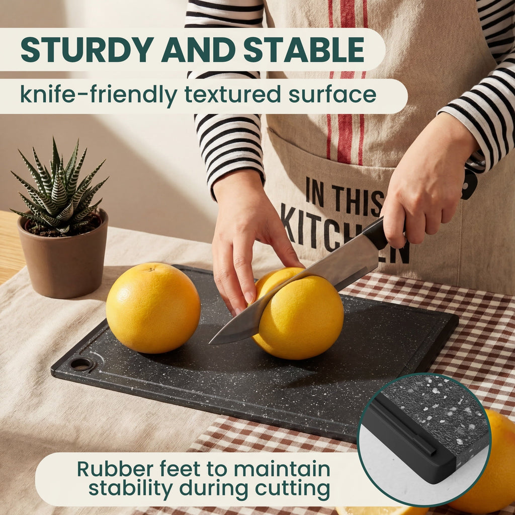 3-Piece Plastic Large Cutting Boards Set for Kitchen, Chopping Board with Non-slip Feet and Juice Grooves