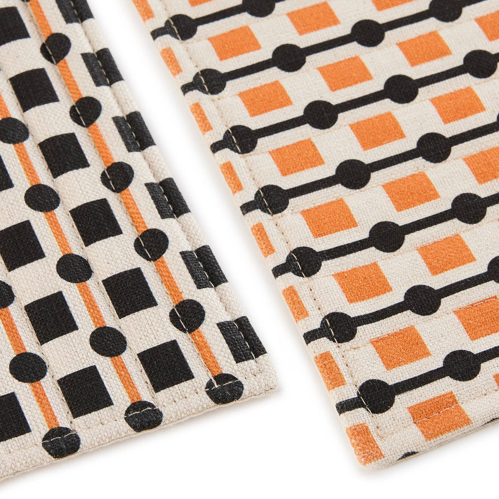 Geometric Cotton &amp; Linen Placemats - Set of 2 - Black/ Orange