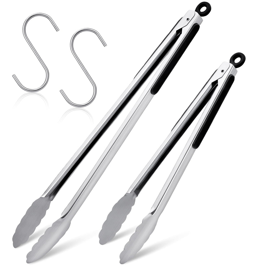 2 Pack 12 16 Inch Extra Long Grill Tongs - Stainless Steel Cooking Tongs, Metal Locking Tong for BBQ, Grilli...