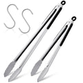 2 Pack 12 16 Inch Extra Long Grill Tongs - Stainless Steel Cooking Tongs, Metal Locking Tong for BBQ, Grilli...