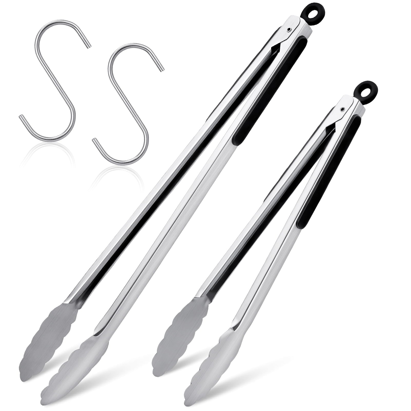 2 Pack 12 16 Inch Extra Long Grill Tongs - Stainless Steel Cooking Tongs, Metal Locking Tong for BBQ, Grilli...