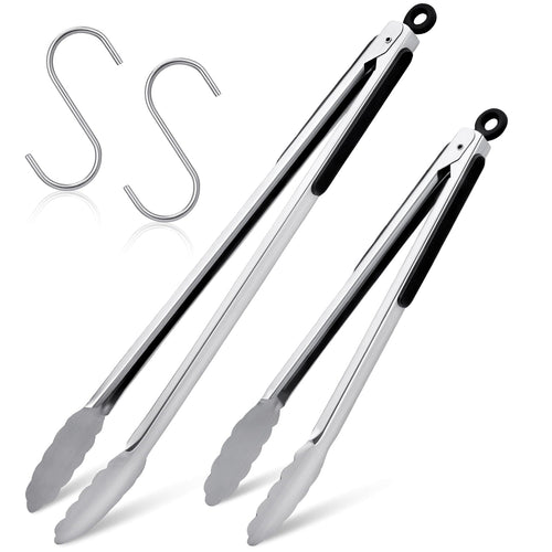 2 Pack 12 16 Inch Extra Long Grill Tongs - Stainless Steel Cooking Tongs, Metal Locking Tong for BBQ, Grilli...