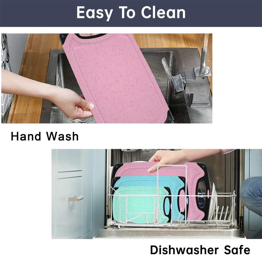 3-Piece Plastic Cutting Board Set, Durable Cutting Boards for Kitchen with Non Slip Handles and Juice Groove, Id...
