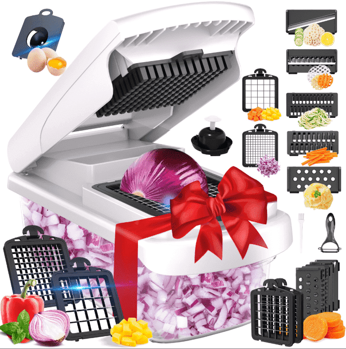 15-in-1 Vegetable Chopper with Container, Kitchen Mandoline Slicer, Grater, Cheese Shredder, Onion Chopper, Frui...