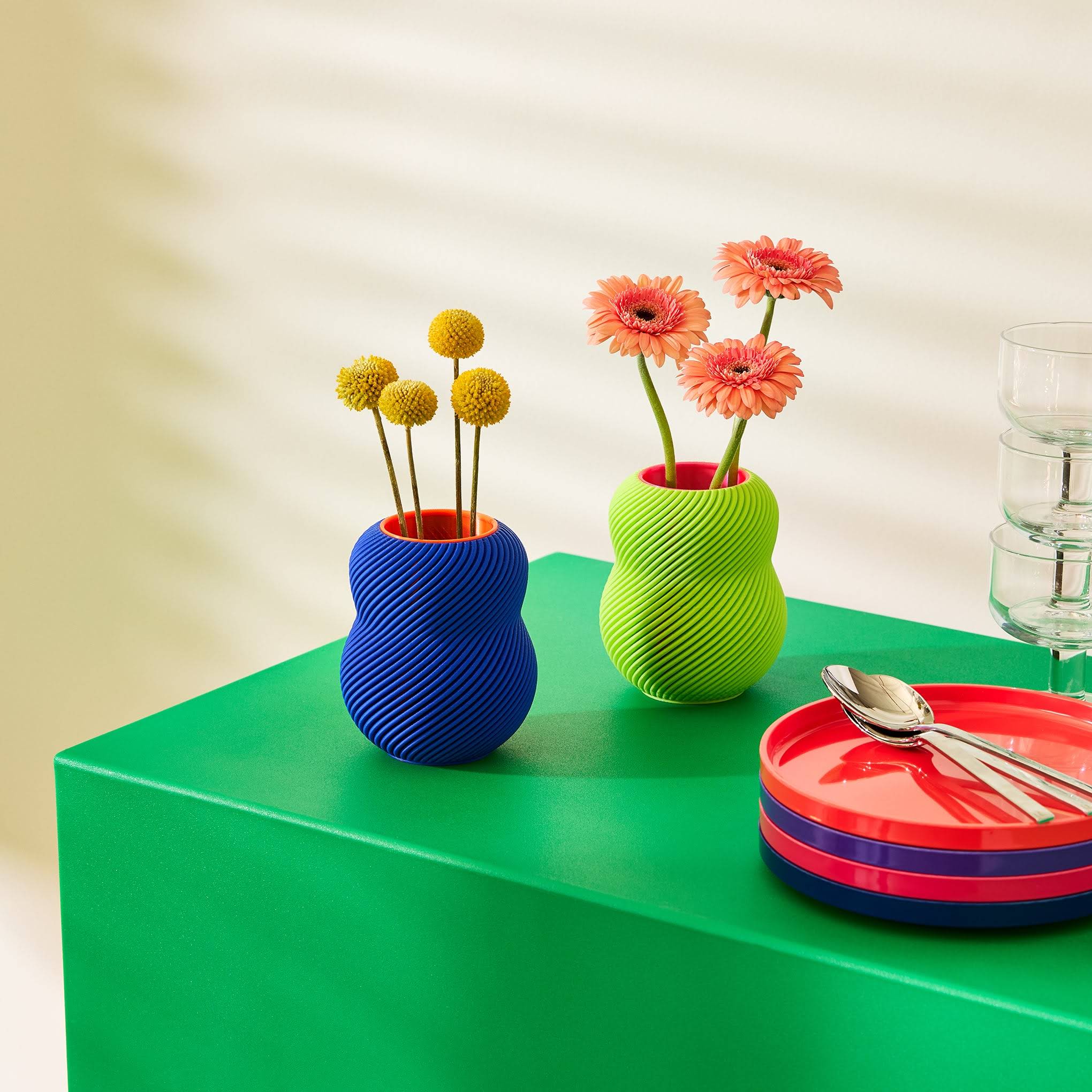 Bloom 3D-Printed Vase - Electric Blue/ Neon Orange
