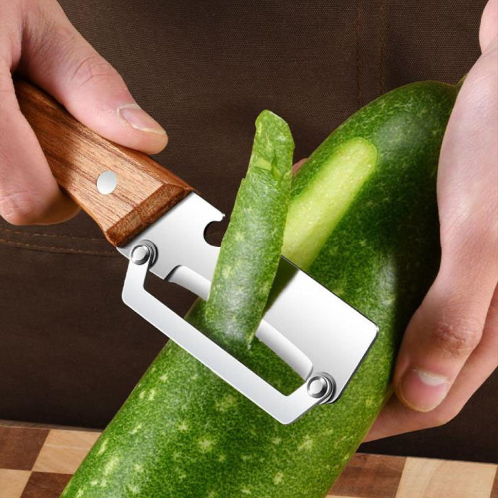 Stainless Steel Vegetable Peeler with Large Blade Opening, Ergonomic Wood Handle, Bottle Opener, 7.48...