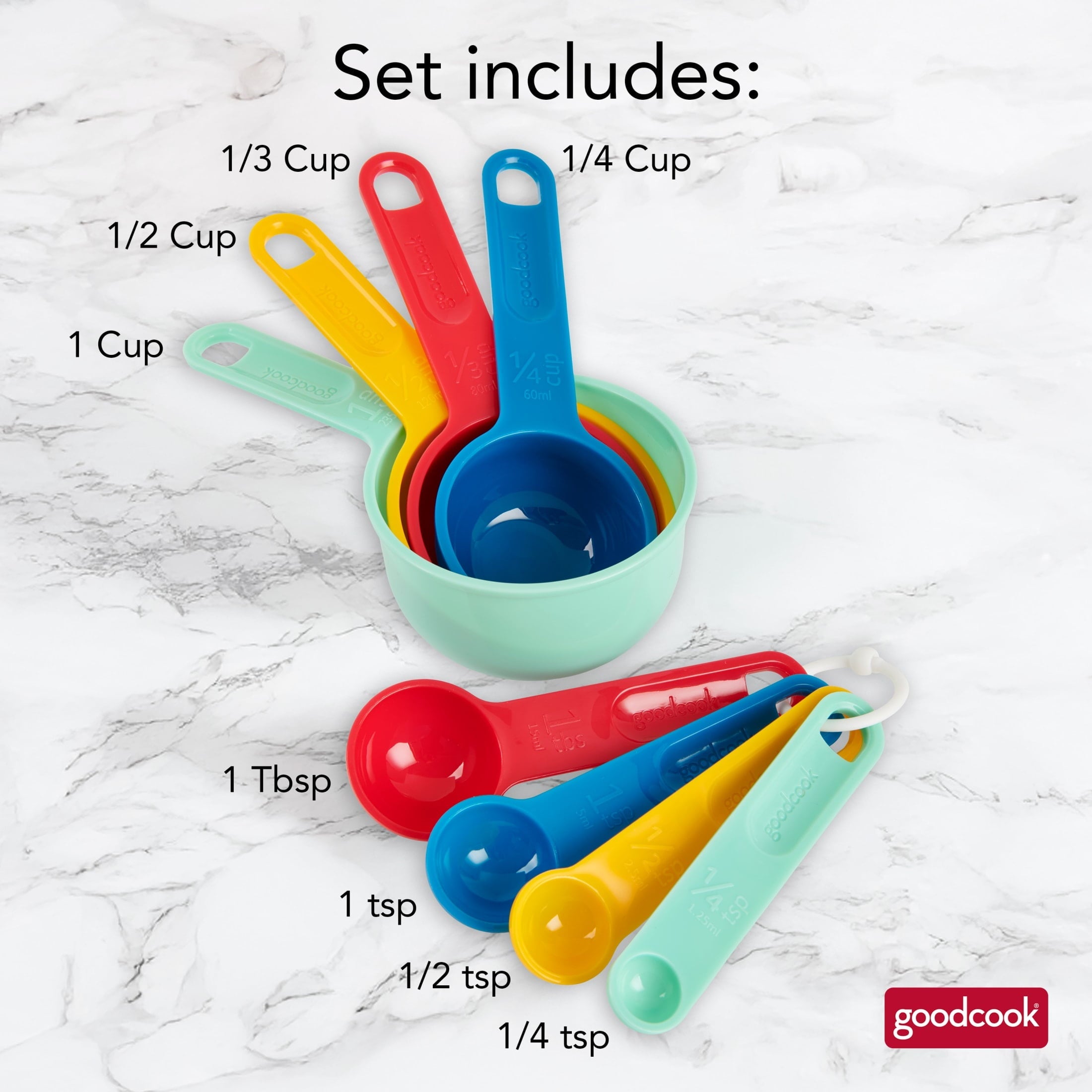 Measuring Cups And Spoons, Set Of 8 Nesting With Storage Ring