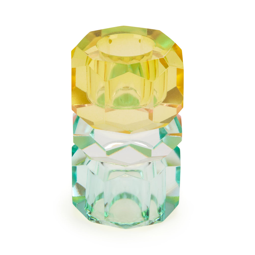 Faceted Crystal Candle Holder - Yellow/ Pink/ Blue
