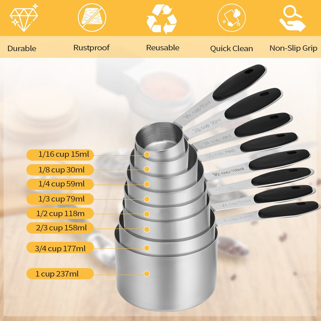 17 Pieces Measuring Cups and Magnetic Measuring Spoons Set Stainless Steel, 8 Measure Cups with Silicone Handle...