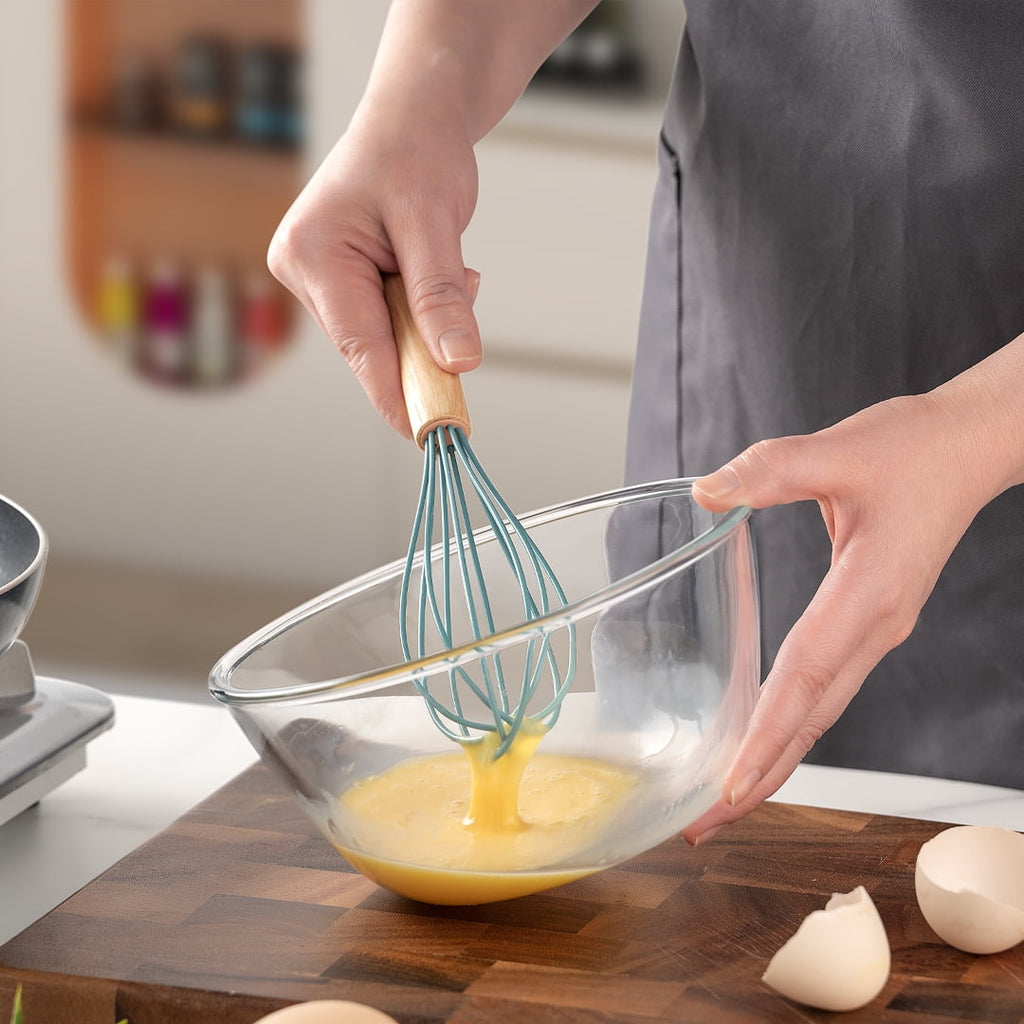 Small Silicone Cooking Utensils with Holder Set (12Pack), Aqua Kitchen Tools with Wooden Handle for Nonstick...