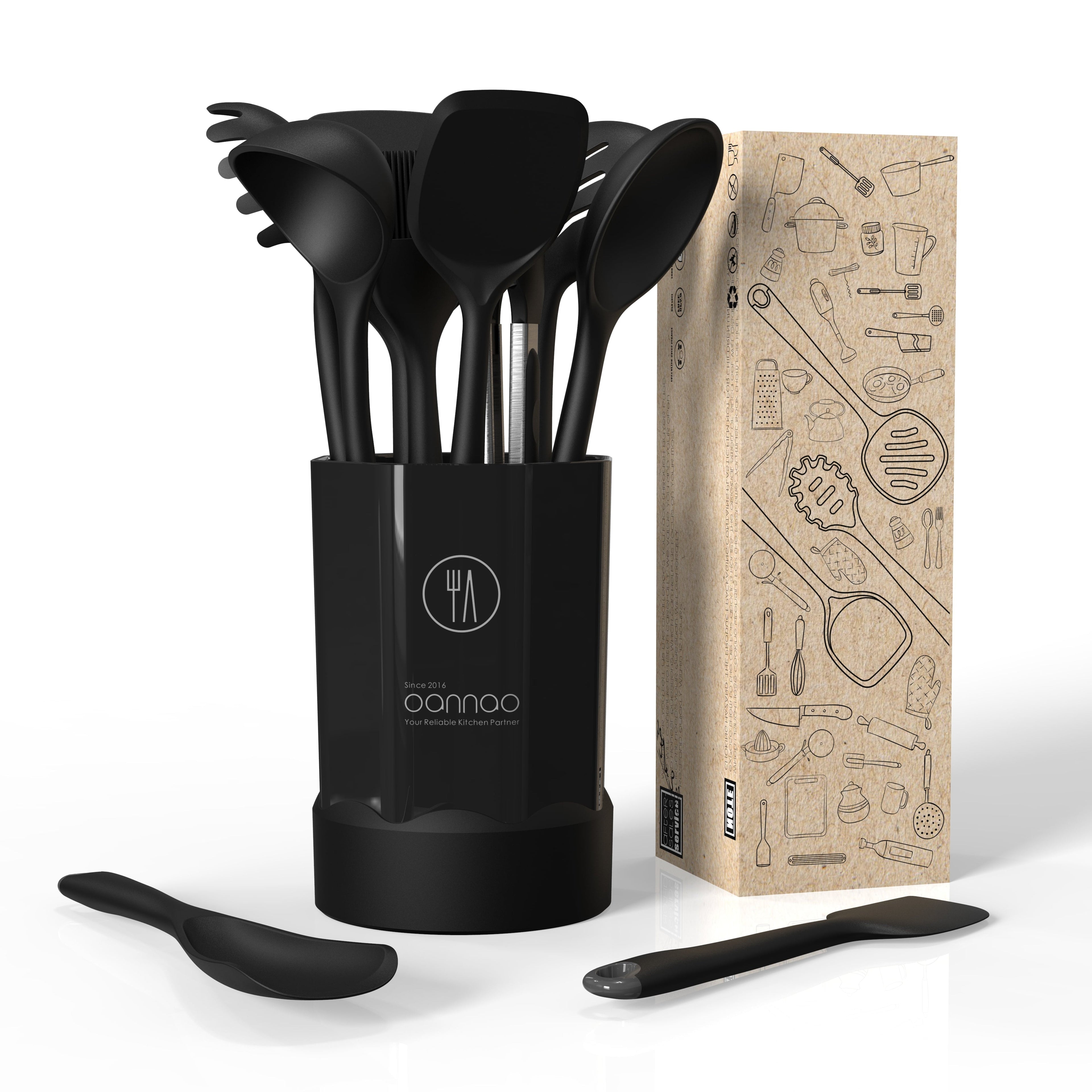 Silicone Kitchen Utensils Set, 600°F Heat Resistant Silicone Cooking Utensils, Spatula, Spoon, Whisk, Tongs, Kitchen ...