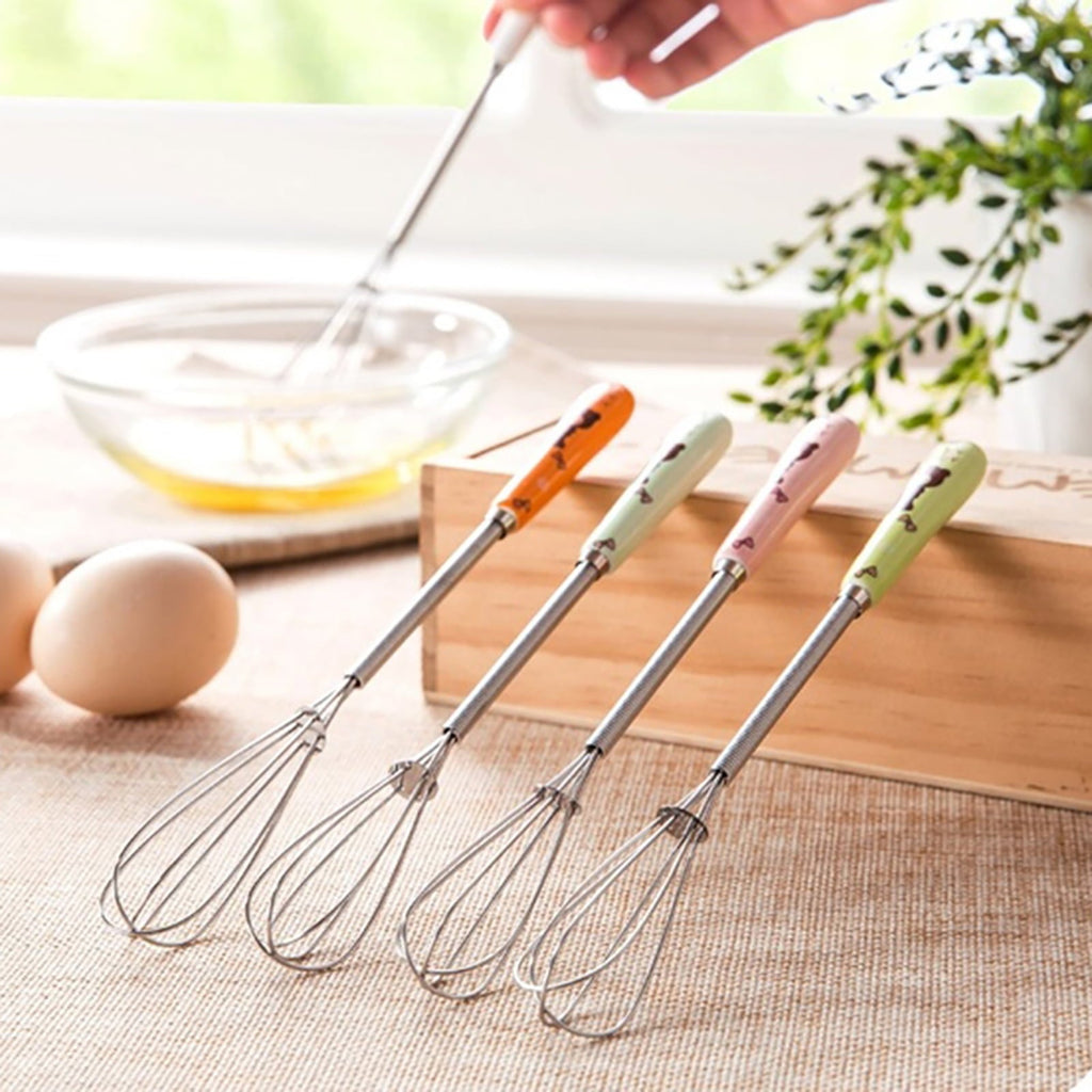Wire Whisks Manual Clean Easily Stainless Steel Manual Mini Agitator Kitchen Egg Mixer for Kitchen (Pink)