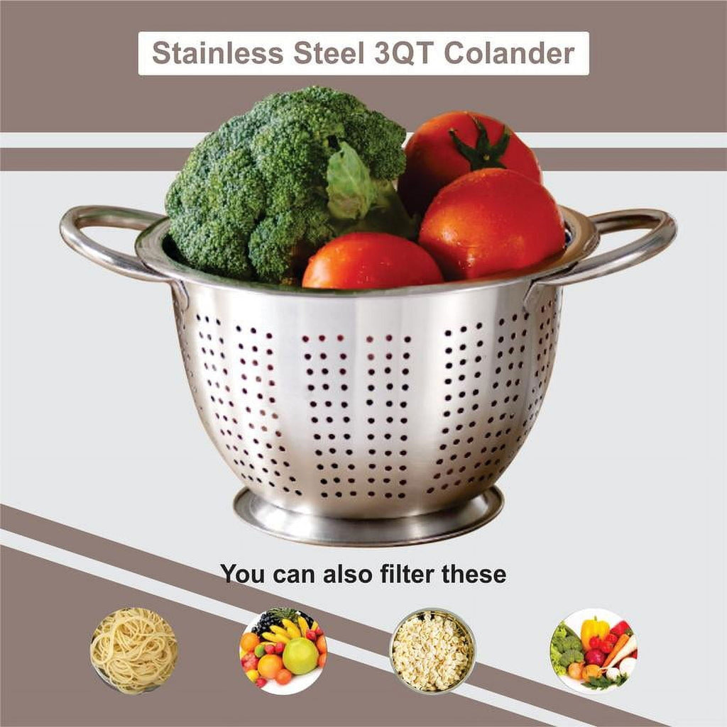 SS Multi-Use Colander for Straining, Draining & Rinsing Pasta, Fruits or Vegetables