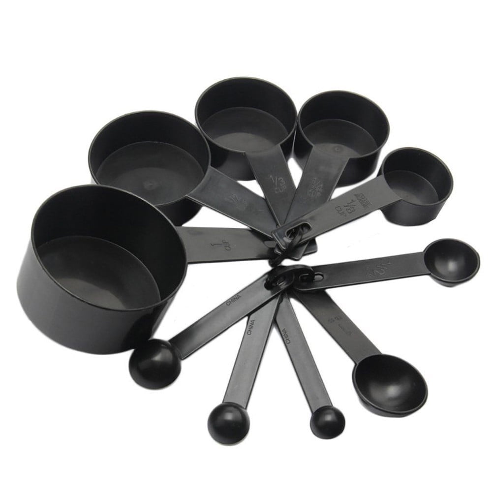 10 Pcs Black Plastic Measuring Spoons and Cups - Essential Tools for Baking and Coffee Brewing