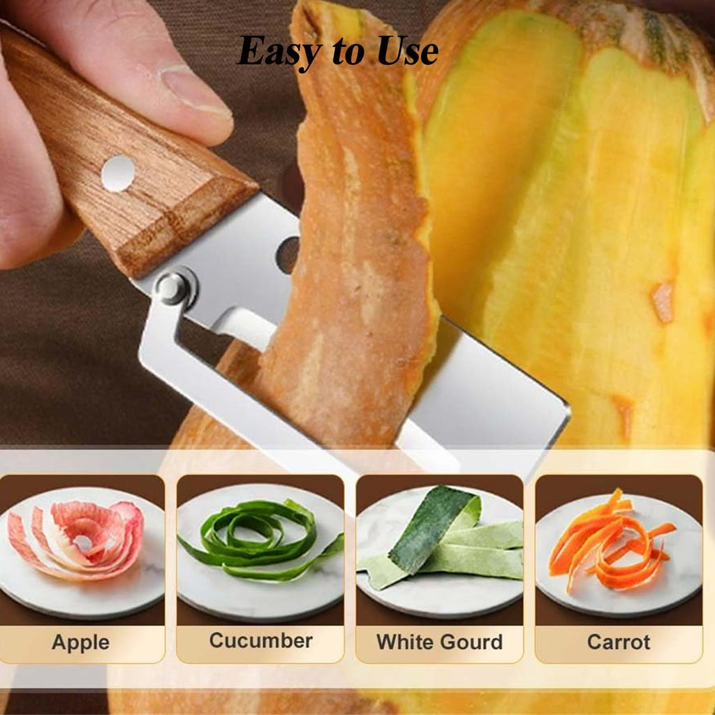 Vegetable Peeler for Kitchen, Stainless Steel Fruit Potato Apple Peelers with Manual Wooden Handle, ...