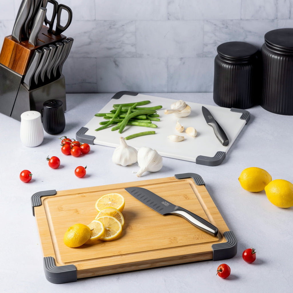 2-Piece 11"x14" Poly and Wood Cutting Board Set - White