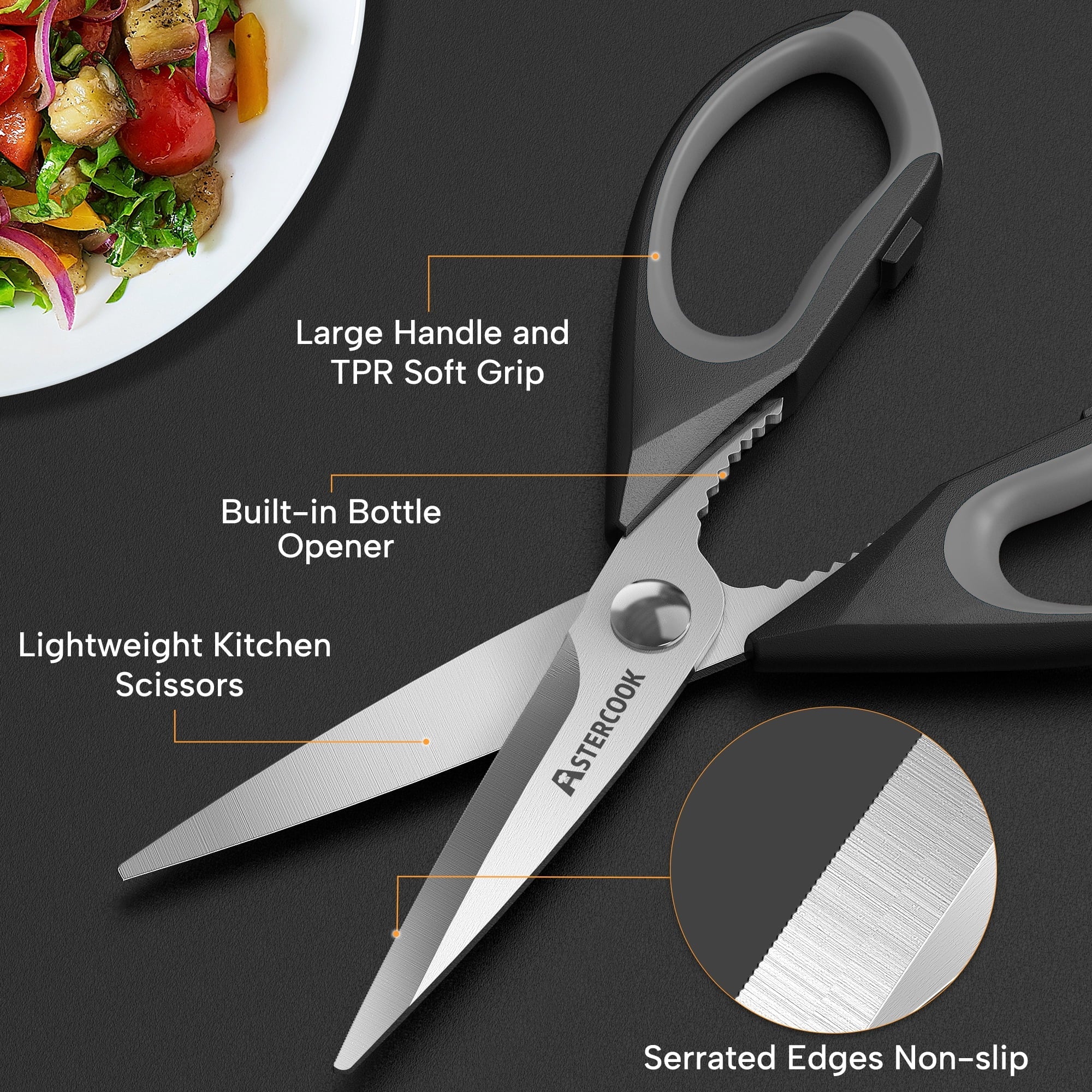 2 Pcs Kitchen Scissors, Heavy Duty Shears with Serrated Blade, Ergonomic Handle Food Scissor for Poultry, H...