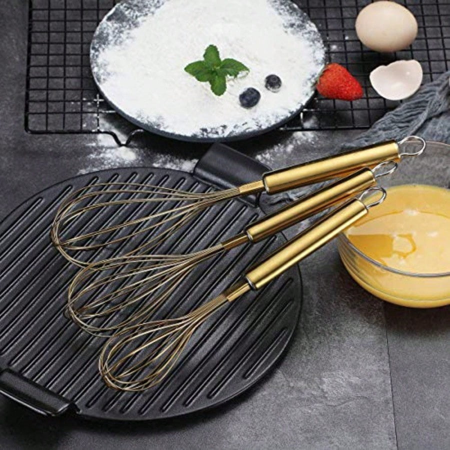 Whisk Pack of 3 Stainless Steel 8"10" 12" Titianium Plating Whisks for Cooking Beater Wire Whisk Set Kitchen Wis...