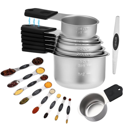 15-Piece Magnetic Measuring Cups & Spoons Set, Stainless Steel with N45 Magnets, Fits Spice Jars for Baking &...
