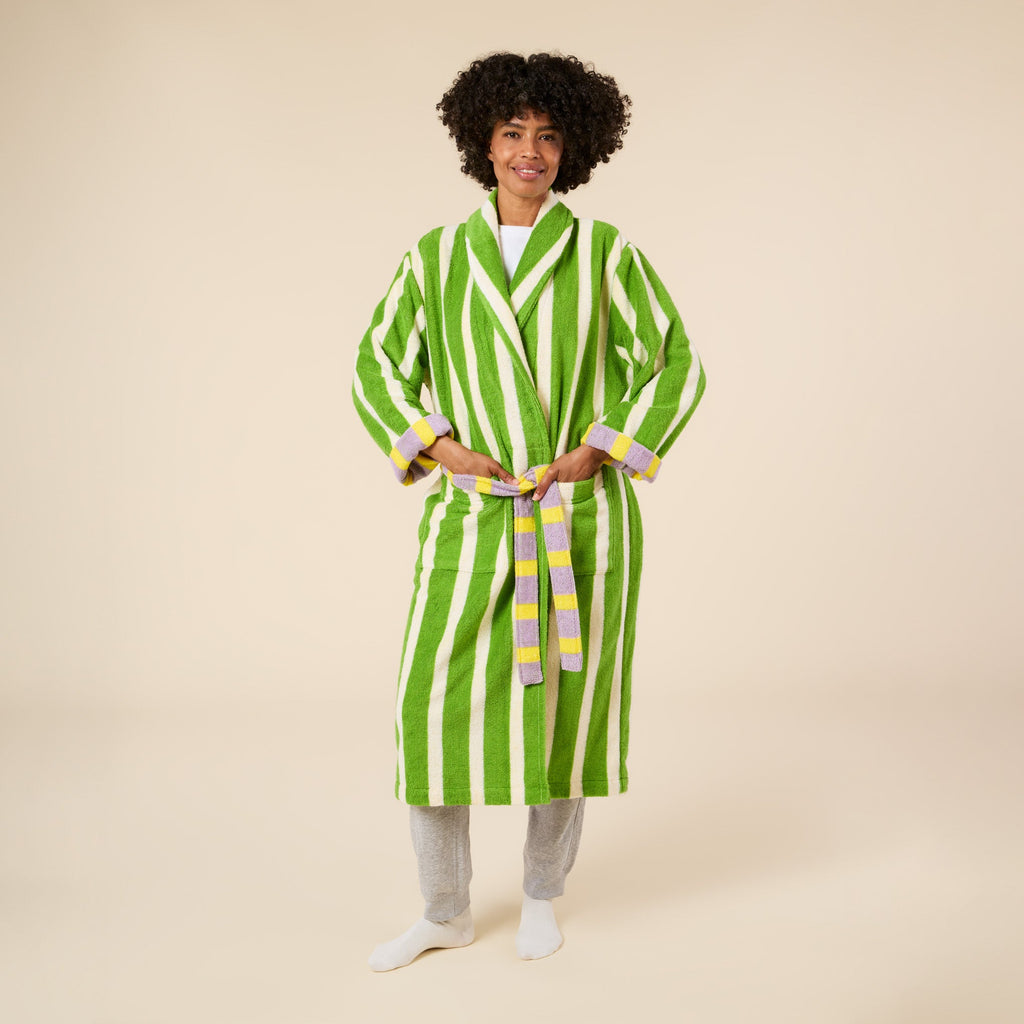 Dusen Dusen Striped Bathrobe - Green/ Lavender