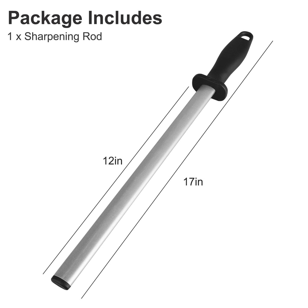 12" Diamond Sharpening Steel, Knife Blade Sharpener Honing Rod, Professional Kitchen Chef Stick