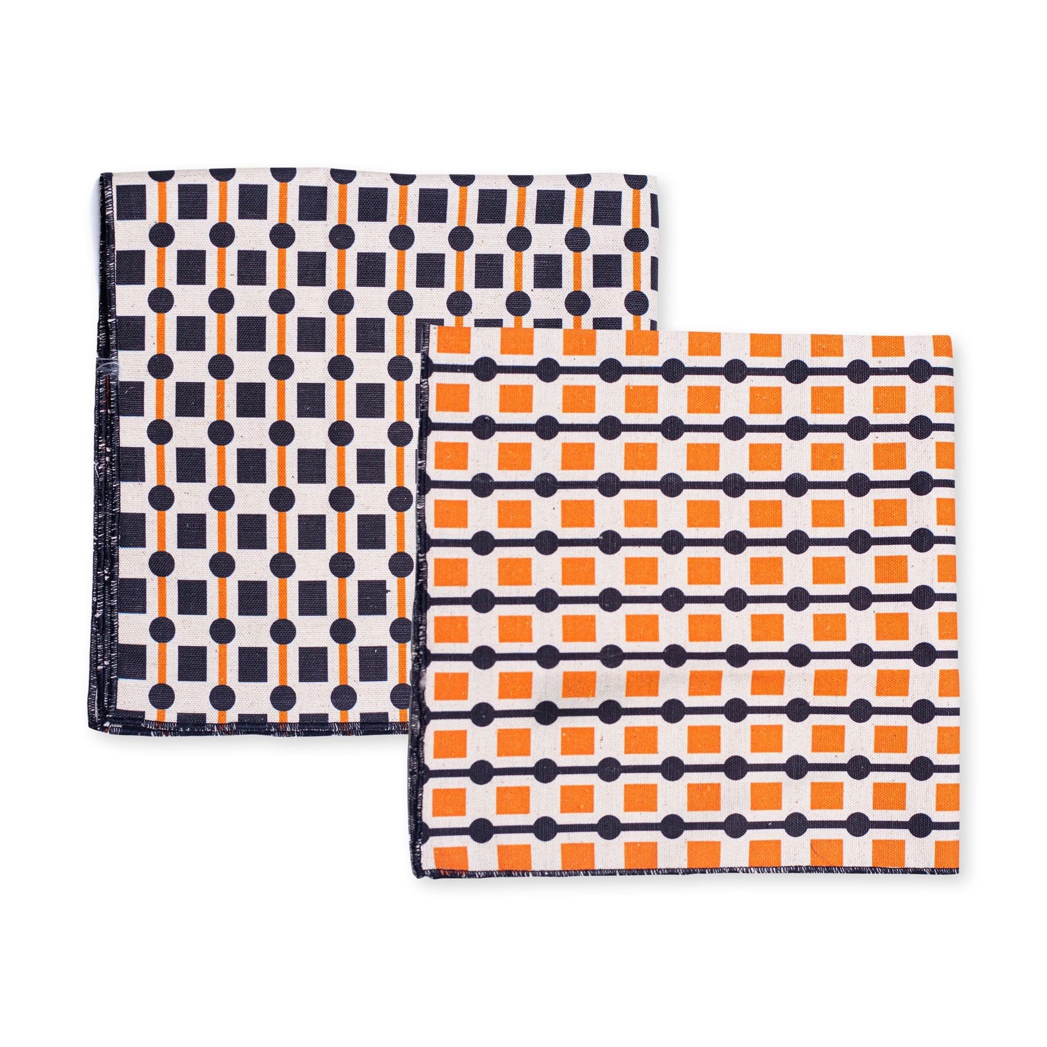 Geometric Cotton &amp; Linen Napkins - Set of 2 - Black/ Orange