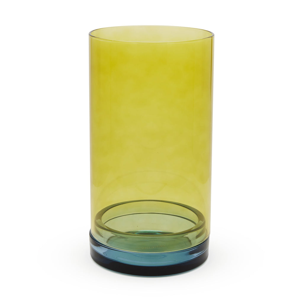 Glass Hurricane Lantern Candle Holder - Lime/ Blue