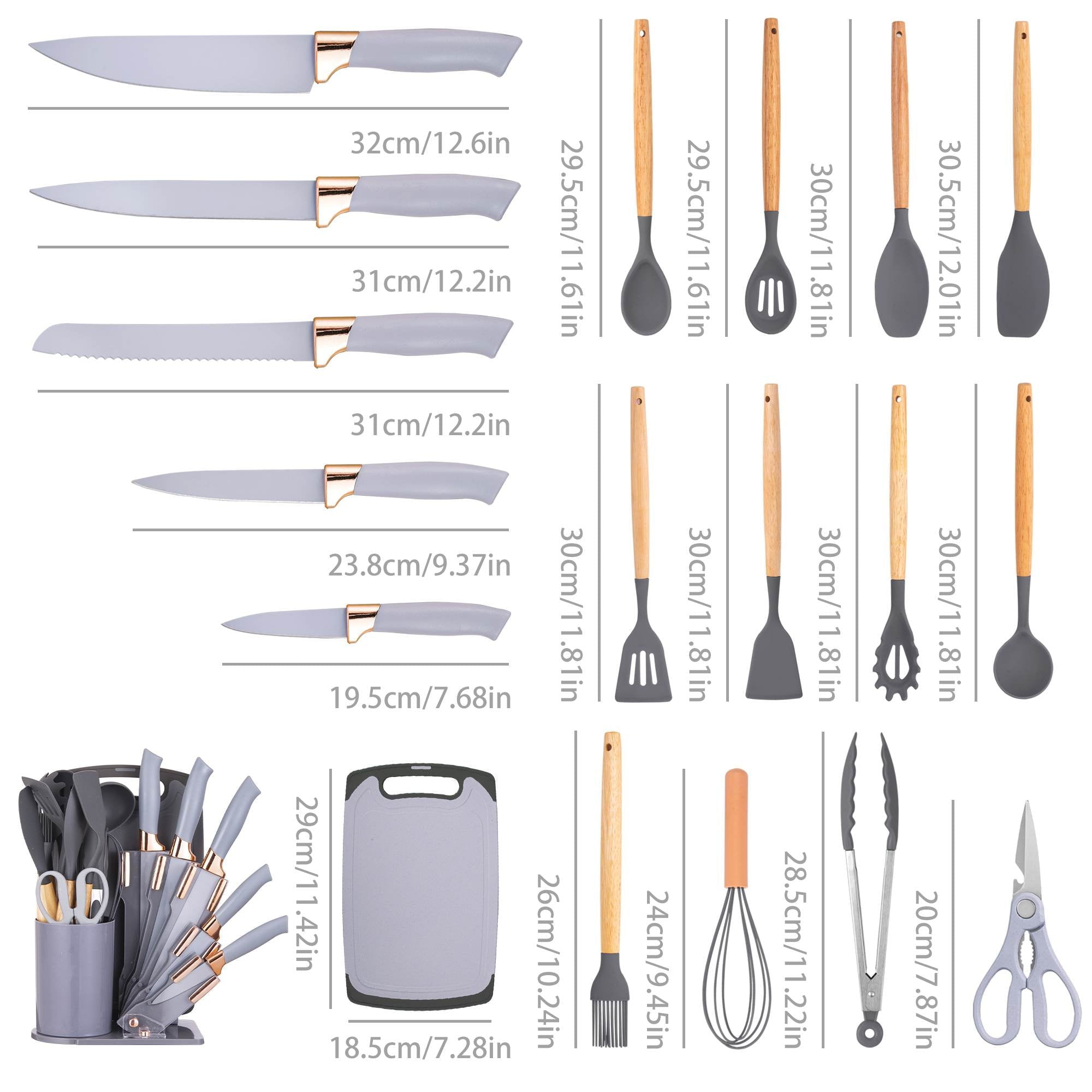 19-Piece Silicone Kitchen Utensil & Knife Set - Heat-Resistant Cooking Tools Non-Stick Safe Gift for Mom or Wo...