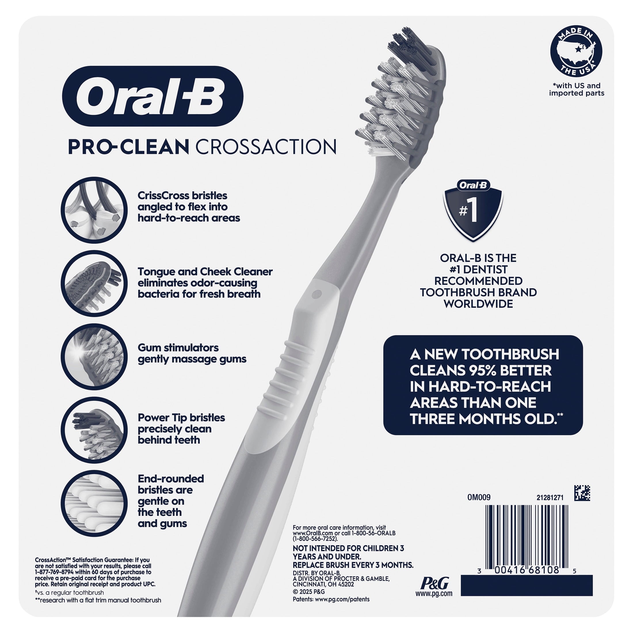 Toothbrush Pro Clean Cross Action, Deep Plaque Removal, 6 Count