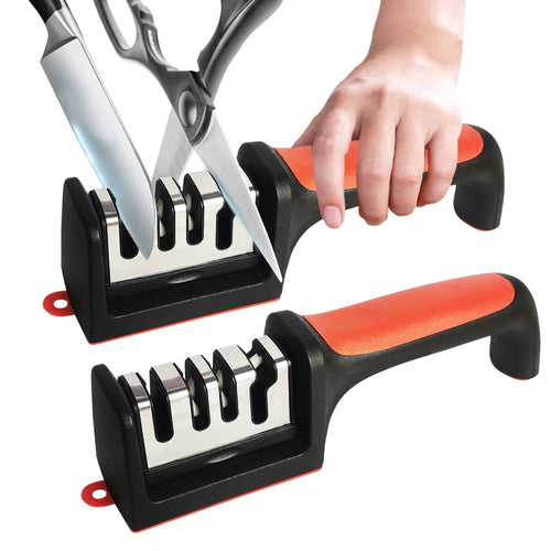 2 Pack Knife Sharpener, 4-Stage Kitchen Knife Sharpeners with Non-slip Base, Knife Sharpening System for Kitchen Kniv...