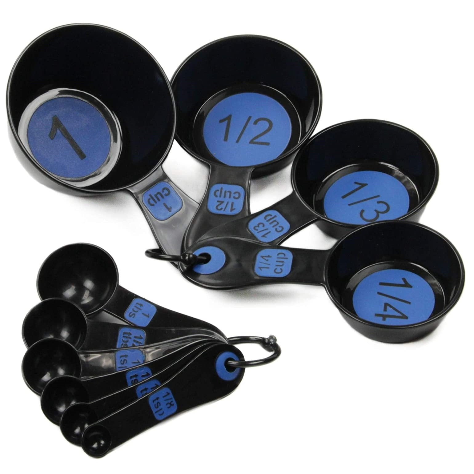 10 Piece Easy Read Measuring Cups & Spoons Set - Black / Blue