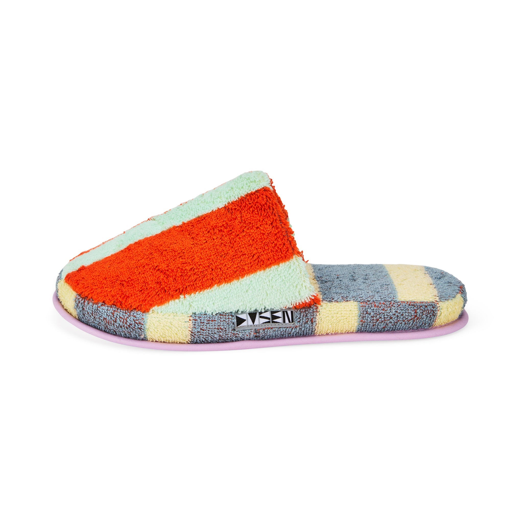 Dusen Dusen Striped Terry Slippers - Orange/ Slate Gray