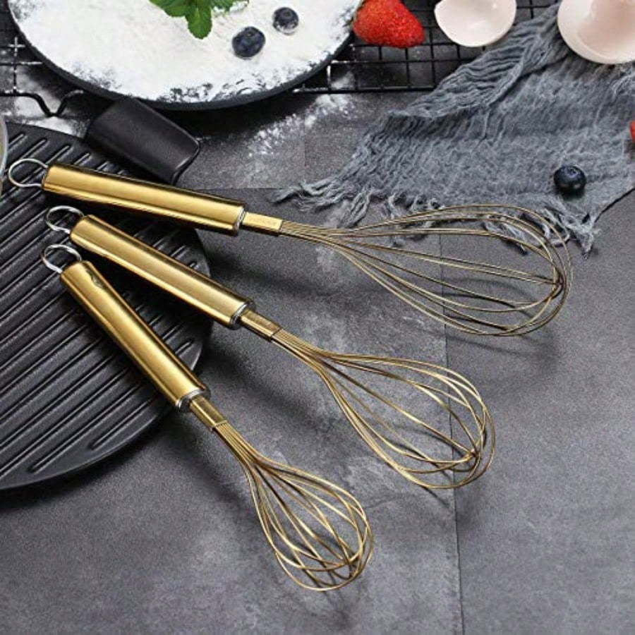 Whisk Pack of 3 Stainless Steel 8"10" 12" Titianium Plating Whisks for Cooking Beater Wire Whisk Set Kitchen Wis...