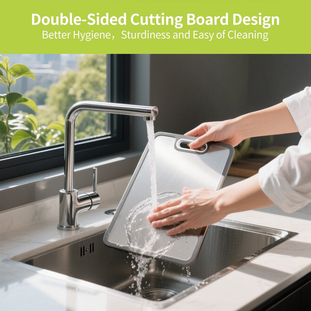 Stainless Steel Cutting Board Large, Double Sided Cutting Board for Kitchen, Non Toxic Chopping Board for Meat, Veget...