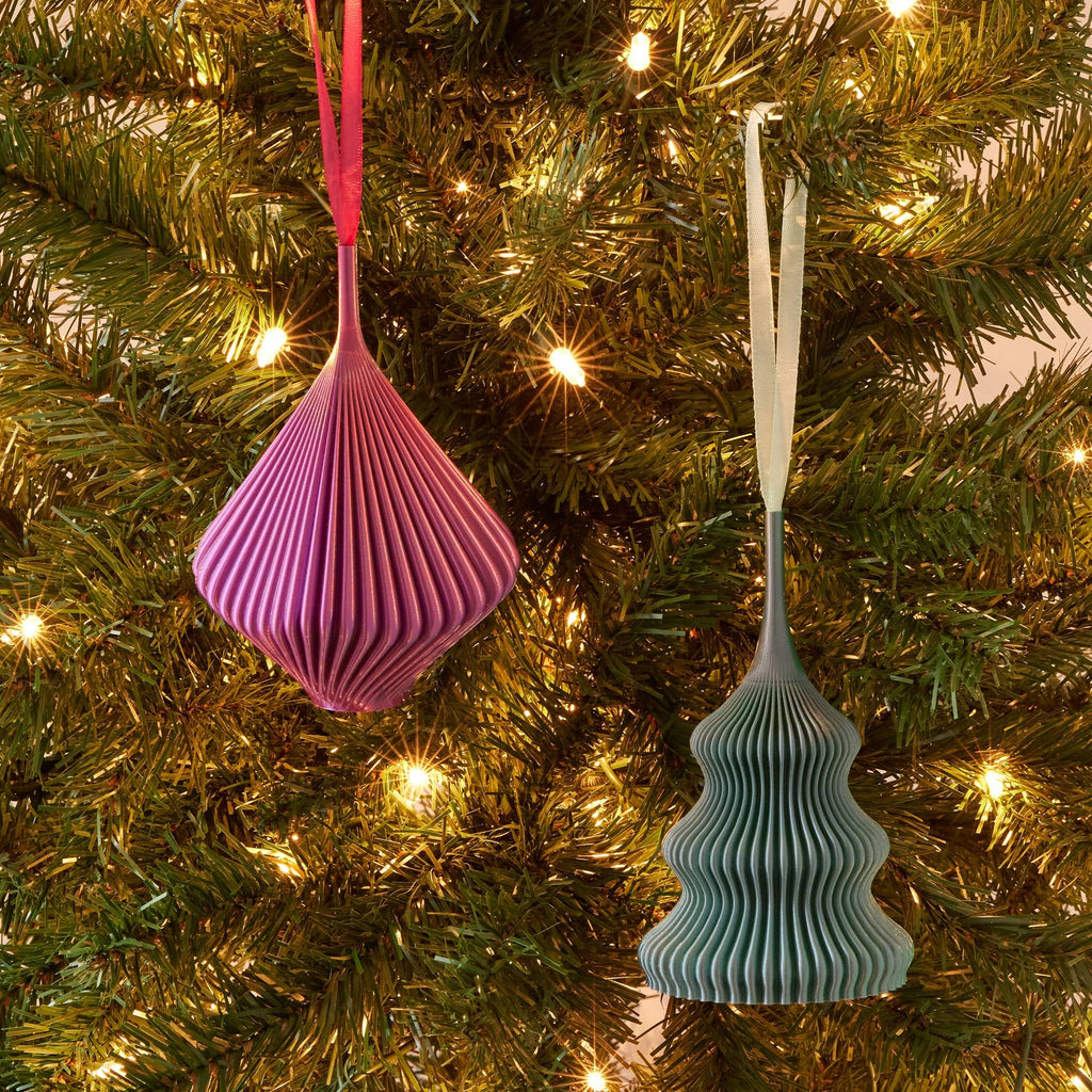 3D-Printed Holiday Ornaments - Set of 2 - Sage/Passion Fruit