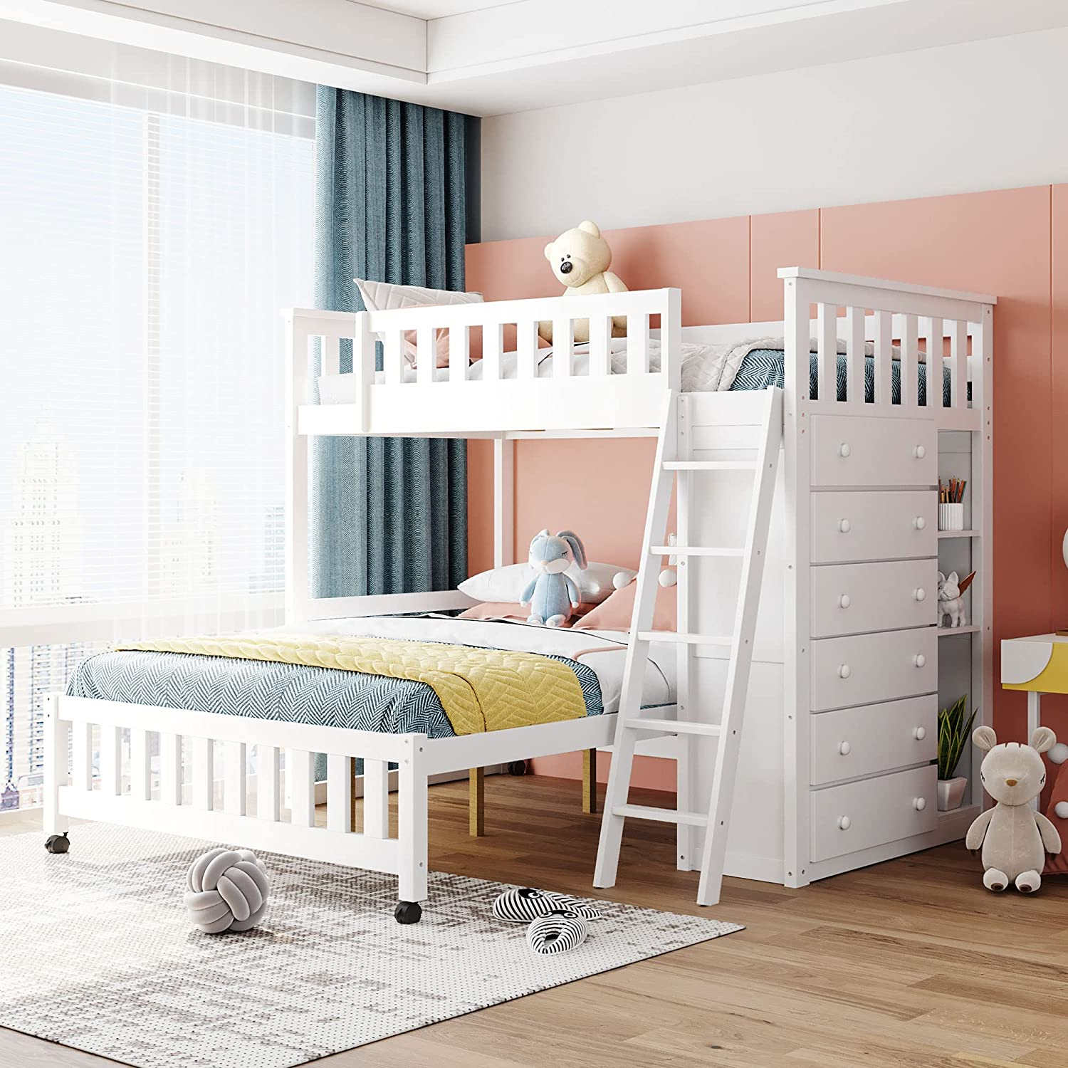 ??Store Closing Sale??Bunk Bed- Gray +6drawers +3shelves
