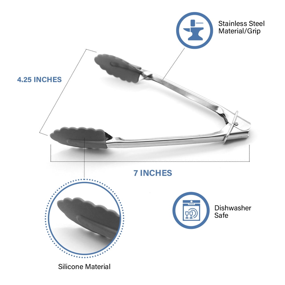 (3 pack) Heat Resistant Stainless Steel and Silicone Mini Tongs