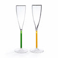 Color Accent Champagne Glasses Set - Green/ Yellow