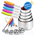 Stainless Steel Measuring Cups and Spoons Set, 10 Piece Measuring Spoons and Cups with Soft Silicone Handles...