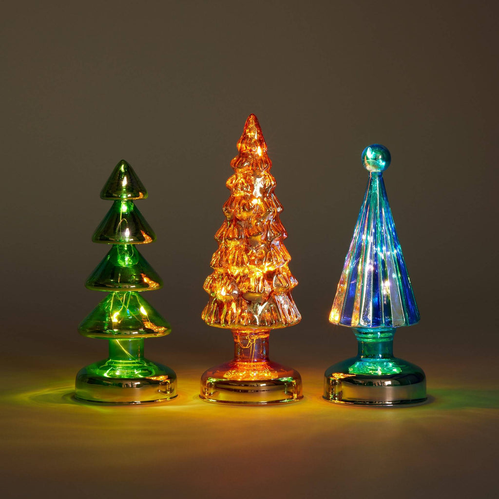 Colorful LED Lighted Mini Glass Trees - Set of 3