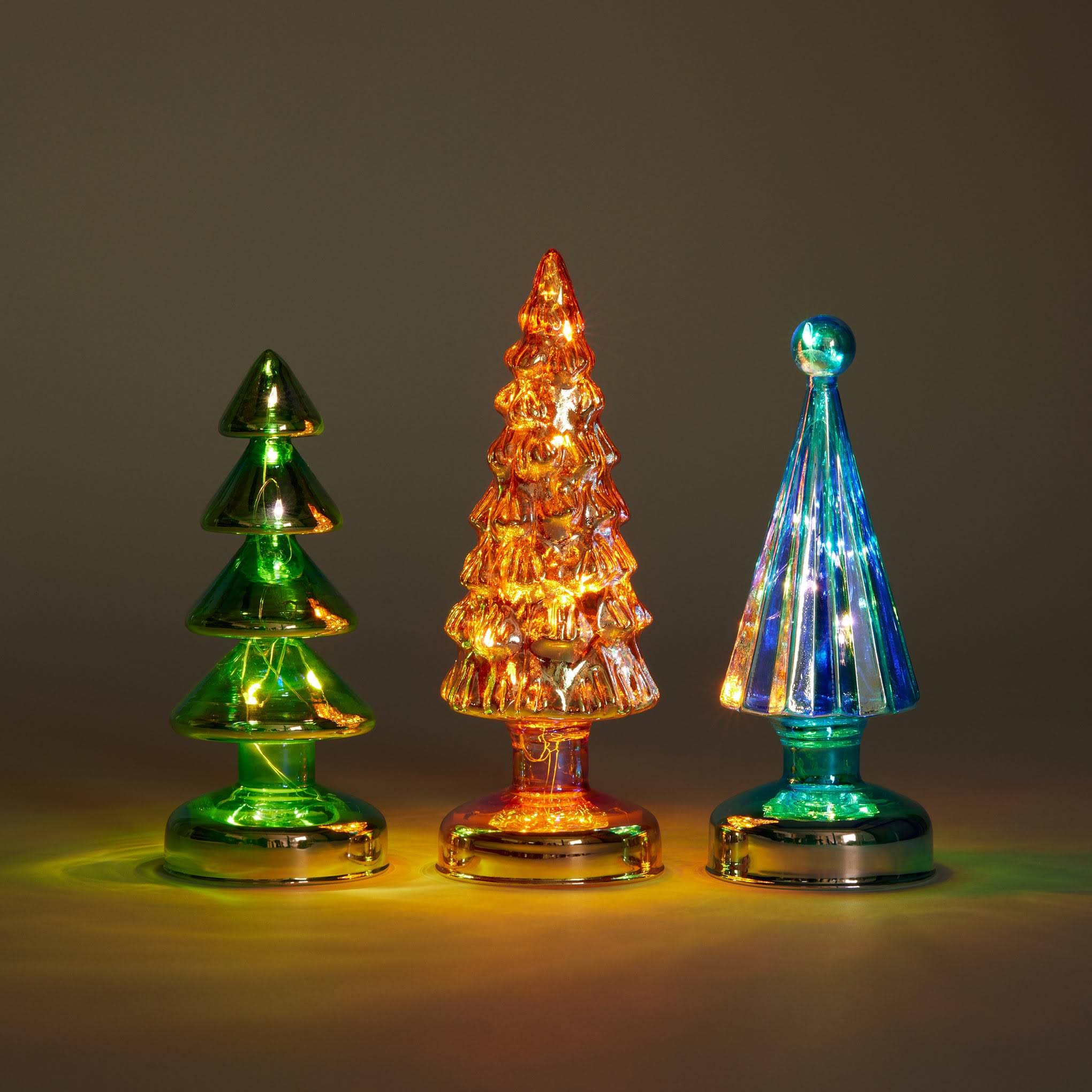 Colorful LED Lighted Mini Glass Trees - Set of 3