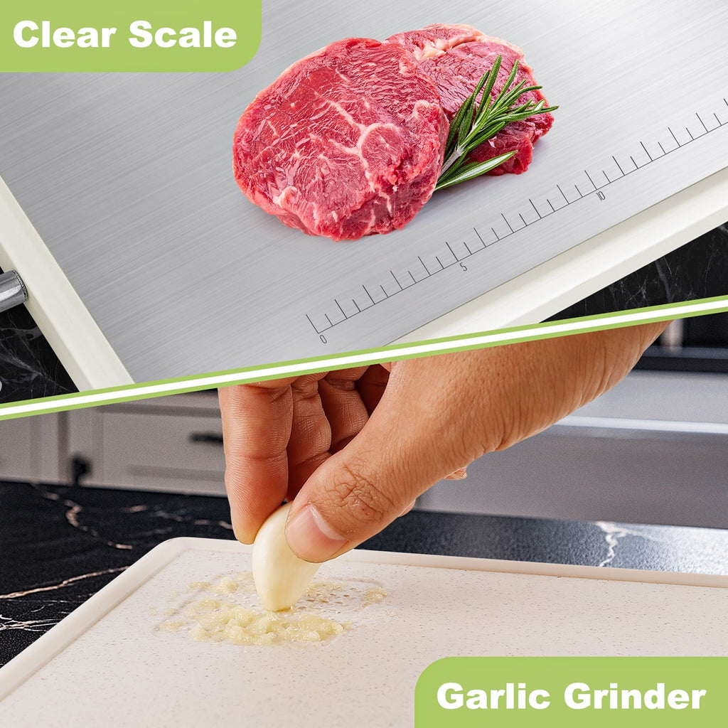 Stainless Steel Cutting Board: 16x10 inch Double-Sided, PP Chopping Boards with Stainless Steel Handles