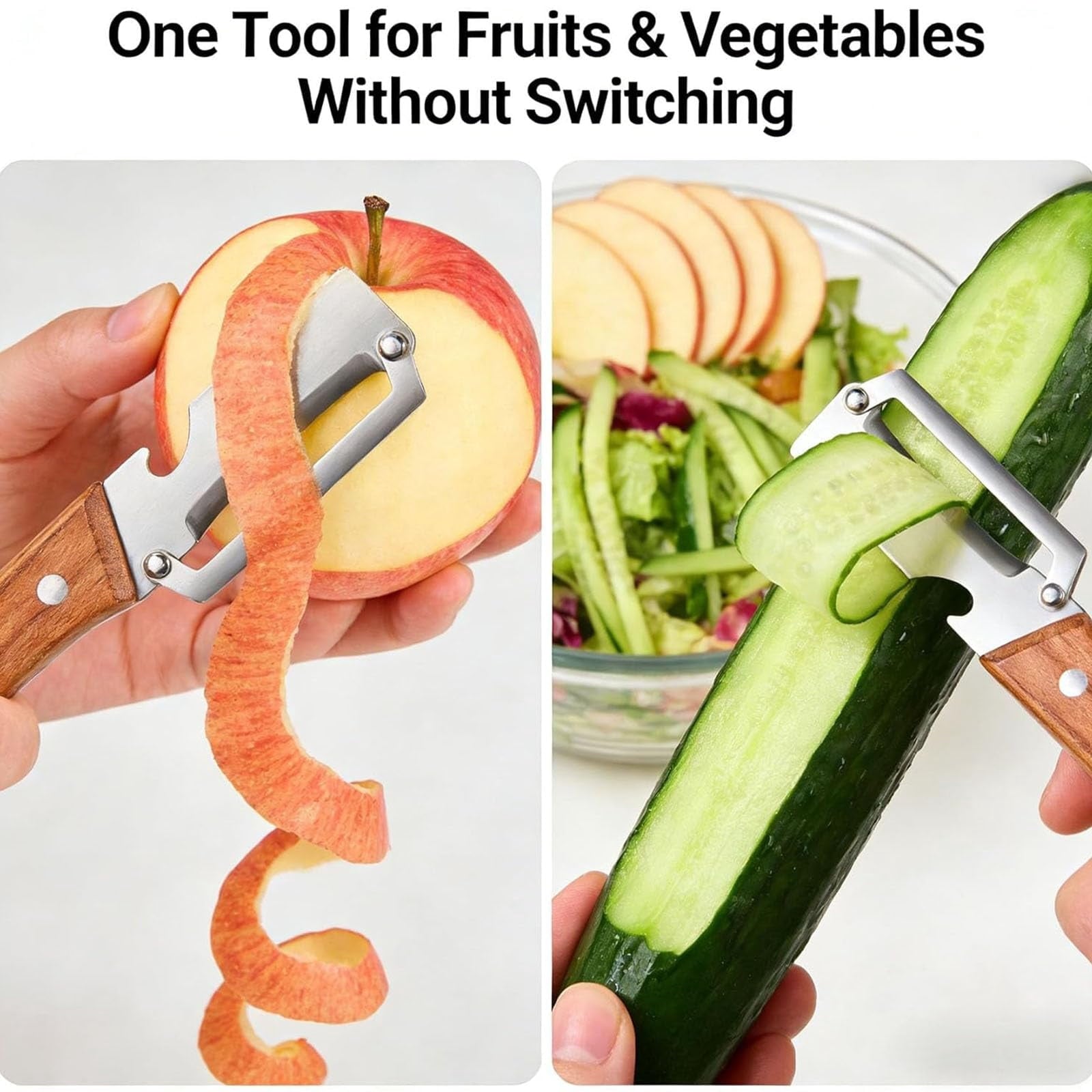 Vegetable Peeler with Wooden Handle and Bottle Opener, Kitchen Tool for Fruit Apple Potato Pumpkin Pa...