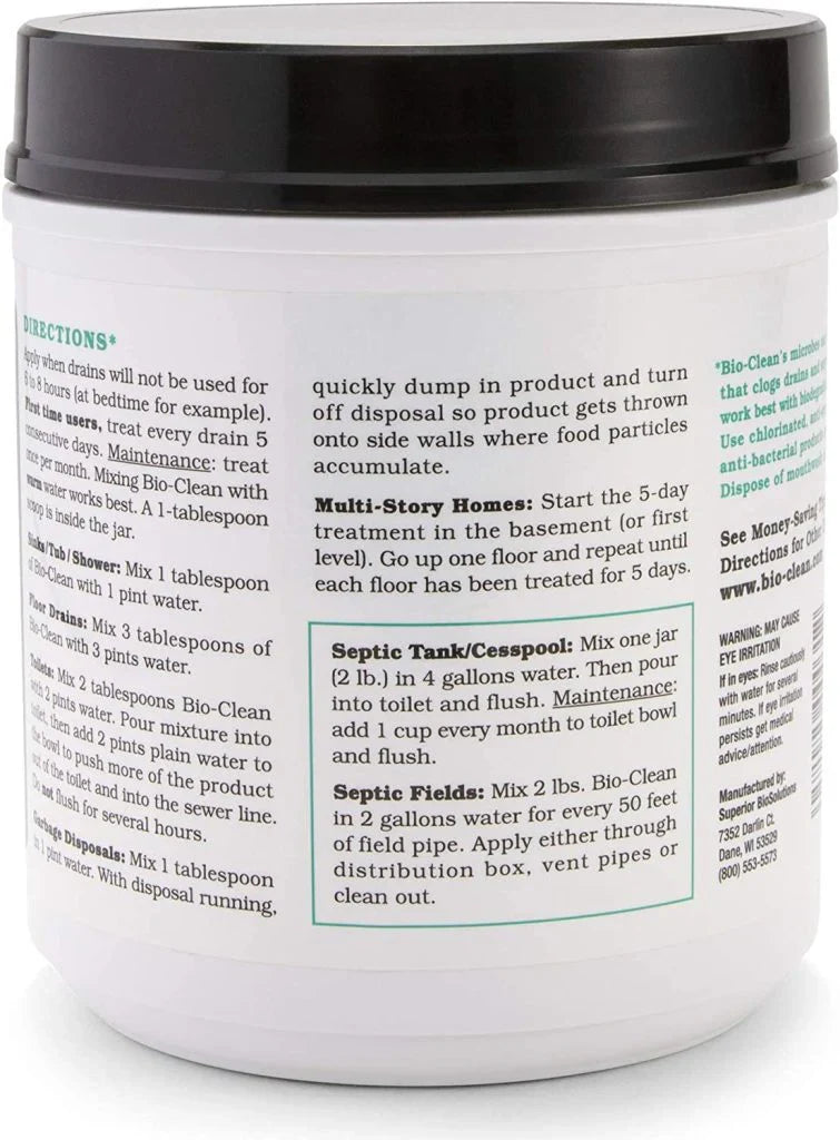 Bio-Clean natural drain cleaner, suitable for septic tanks and grease traps, environmentally friendly