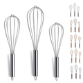 Whisk Set Pack of 3 Stainless Steel 8" 10" 12" Whisks for Cooking, Beater, Kitchen Wire Wisk